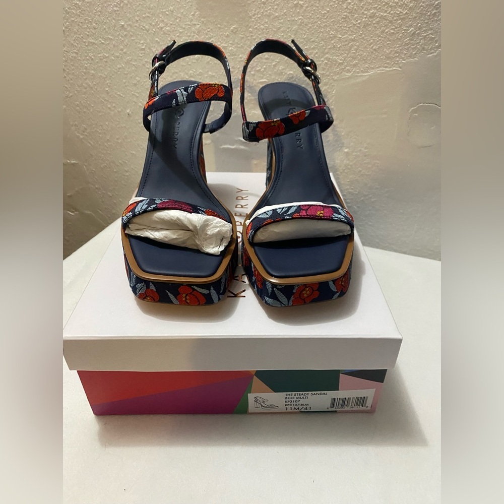 Katy Perry Collections Navy Floral Ankle-Strap Sandals - Picture 6 of 9